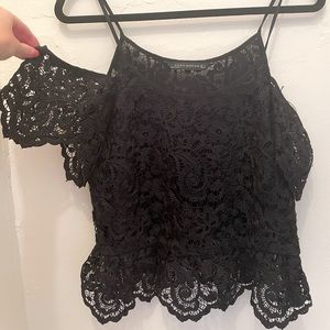 Black lace off the shoulder peplum top